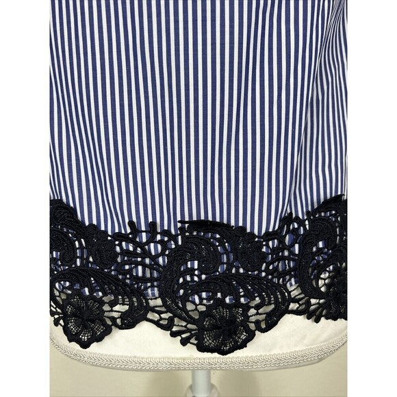 ZARA Blue & White Striped Off the Shoulder Puff Sleeve Lace Blouse Size Medium - Picture 7 of 13